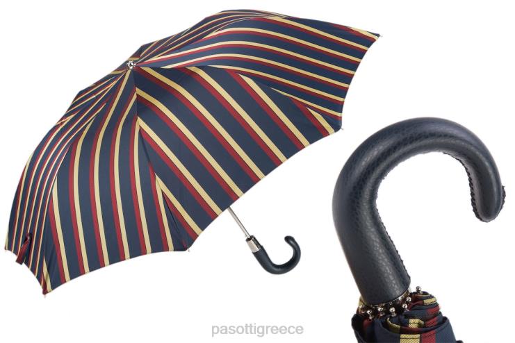 ομπρέλα | PASOTTI 64 alfred-1 p - ριγέ πτυσσόμενη ομπρέλα δερμάτινη λαβή 2N6B8184 άνδρες